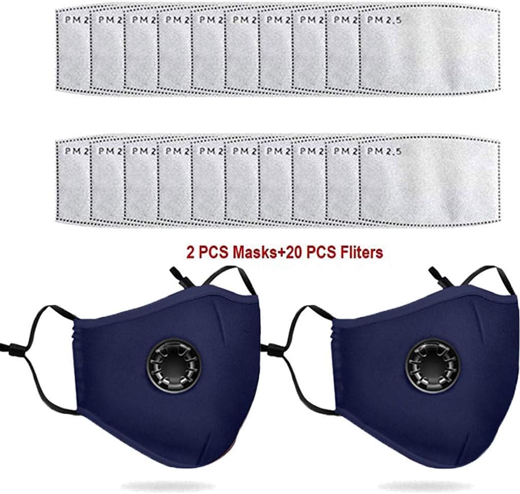 2020 2pc Safety Dust Cover with 20pc PM 2.5 Filters, Easy Breathe Reusable Washable Face Dustproof, Protection from Dust, Pollen, Pet Dander, Other Airborne Irritants