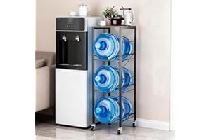 KIPHCA 5 Gallon Water Jug Holder - 3-Tier Water Jug Rack with Wheel Reinforced X-Shape Design, 5 Gallon Water Jug Stand with Storage Shelves for Kitchen, Living Room, Office