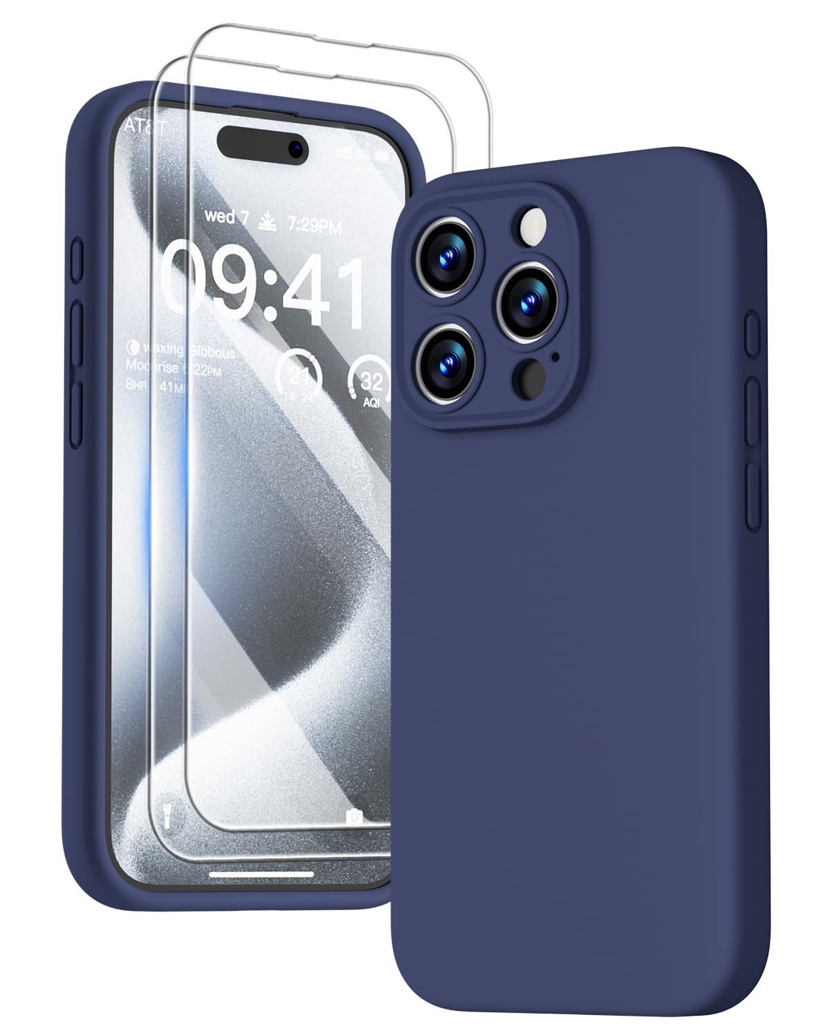 GOODVISH 3 in 1 Case for iPhone 15 Pro Case, [2X HD Screen Protector][Upgraded Camera Protection] Shockproof Liquid Silicone Soft Microfiber Lining Smooth Protective Phone Case Cover 6.1", Navy Blue — image 1