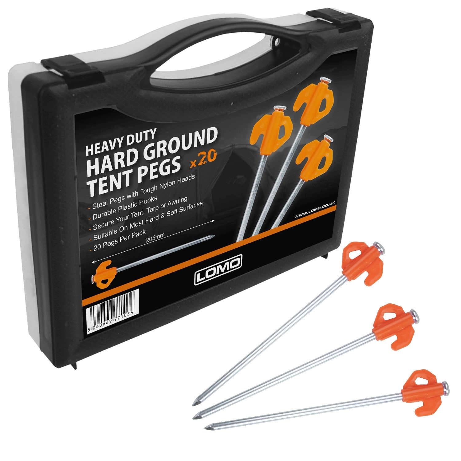 Lomo Hard Ground Tent Pegs Set - 20 in Case