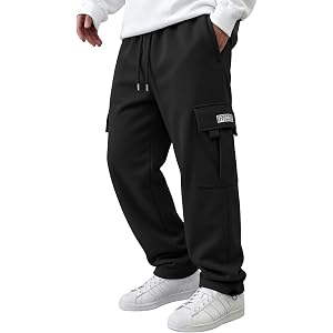 HUNGSON Mens Cargo Sweatpants Drawstring Casual Hiking Pants Joggers Athletic Trousers Cotton Loose Straight Pants for Men