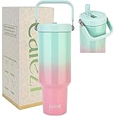 Cafezi 40 oz Insulated Tumbler with Top Handle and Flip Straw, Vacuum Insulated Stainless Steel Cup, Sweat-Free, Fits Cup Holder, Keeps Drinks Cold up to 30 Hours