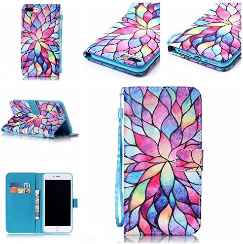 7 Plus Case, iPhone 7 Plus Case, Speedup Premium PU Leather Stand Design Flip Folio Wallet Cover Case with Wrist Strap Magnetic Closure Card Slots for iPhone 7 Plus - Colorful Flower