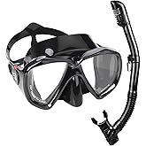 Adult Snorkel Set, Professional Snorkeling Gear Panoramic Anti-Fog Diving Goggles and Dry Snorkel Tempered Glass Scuba Mask for Diving, Snorkeling and Swimming