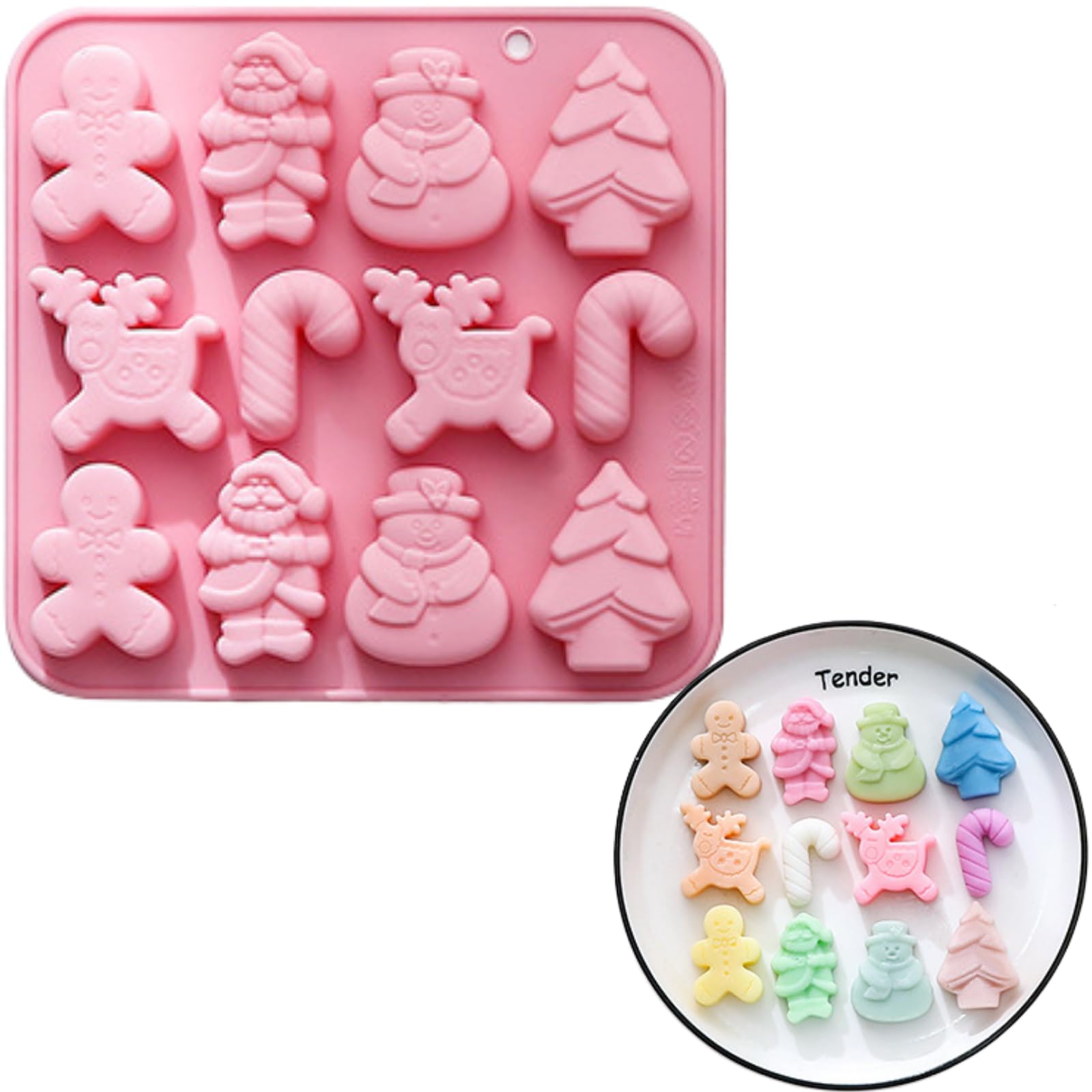 PTaizjjz Christmas Silicone Mould,Xmas Chocolate Mould 12 Cavities Gingerbread Man Christmas Tree Candy Cane Snowman Santa Claus Elk Shapes Soap Moulds for Xmas Party Cake Decoration