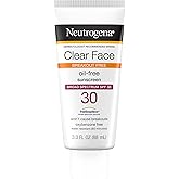 Neutrogena Clear Face Sunscreen Lotion for Acne-Prone Skin, Broad Spectrum SPF 30 Facial Sunscreen for Oily Skin, Fragrance- & Oxybenzone-Free Water Resistant, 3 fl. oz