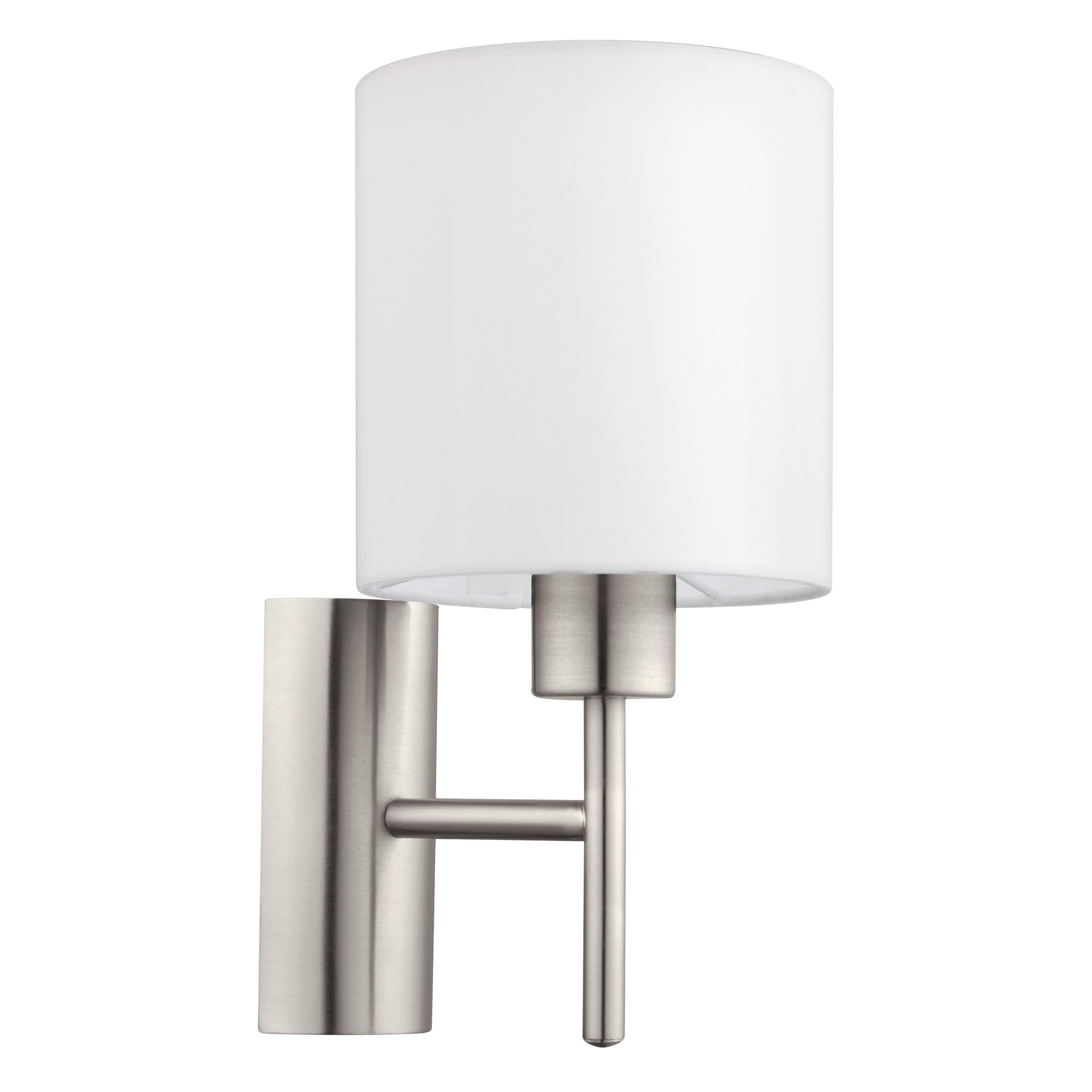 Eglo Wall Lamp Pasteri, 1-Light Textile Wall Light, Hallway Lamp Made of Silver Metal and White Fabric, E27 Socket