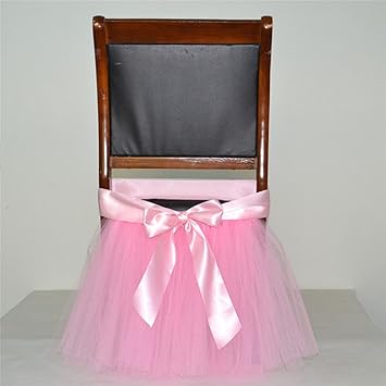 Stuffwholesale Tutu Chair Skirt Prom Party Baby Shower Handmade Tulle Chair Cover With Satin Bow Knot Pink