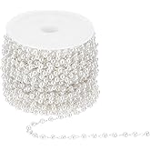 uxcell 33 Feet Pearl Beaded Chains Roll, 3mm Faux Pearls Beads Garland String Bulk with Spool for Jewelry Making DIY Craft, Bright Silver