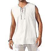 KUYIGO Men's Fashion Beach Sleeveless Shirts Hippie Tank Top Linen Viking Tunic for Summer