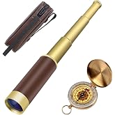 Retro Pirate Telescope Zoomable 25x30 Spyglass Portable Collapsible Handheld Telescope Vintage Monocular for Kids &amp; Survival Gear Compass Pocket Military Compass for Camping Boating