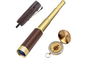 AUBRIC Retro Pirate Telescope Zoomable 25x30 Spyglass Portable Collapsible Handheld Telescope Vintage Monocular for Kids & Survival Gear Compass Pocket Military Compass for Camping Boating