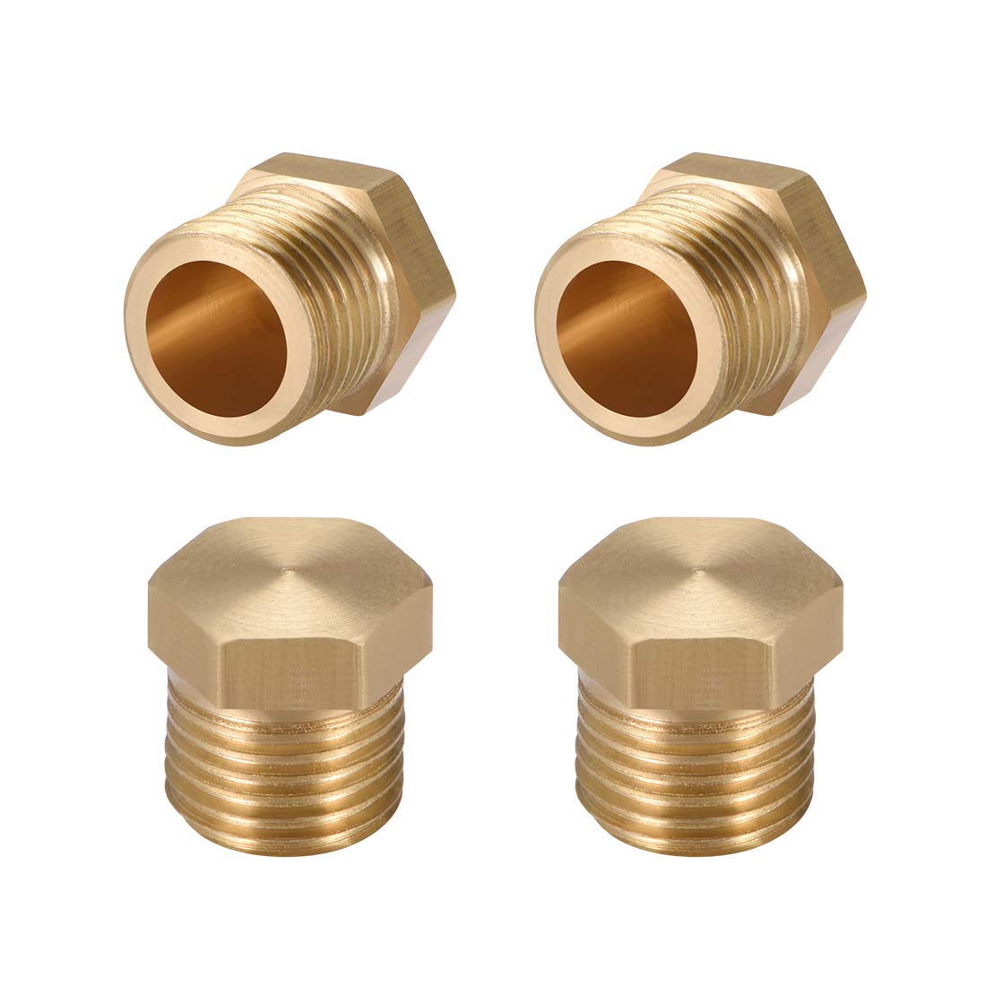 sourcing map Brass Pipe Fitting, Cored Hex Head Plug 1/8" G Male Thread Connector Coupling Adapter 4pcs