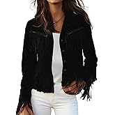 RISCUYY Fringe Jacket Women Faux Suede Vintage Cowgirl Style Tassel Button Up Long Sleeve Lapel Womens Western Jacket 2026
