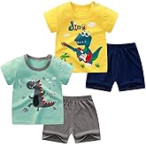 NautySaurs Toddler Boys T-shirts and Shorts 4 Pcs Dinosaur Short Set Summer Clothes Outfit