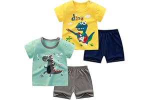NautySaurs Toddler Boys T-Shirts and Shorts 4 Pcs Dinosaur Short Set Summer Clothes Outfit