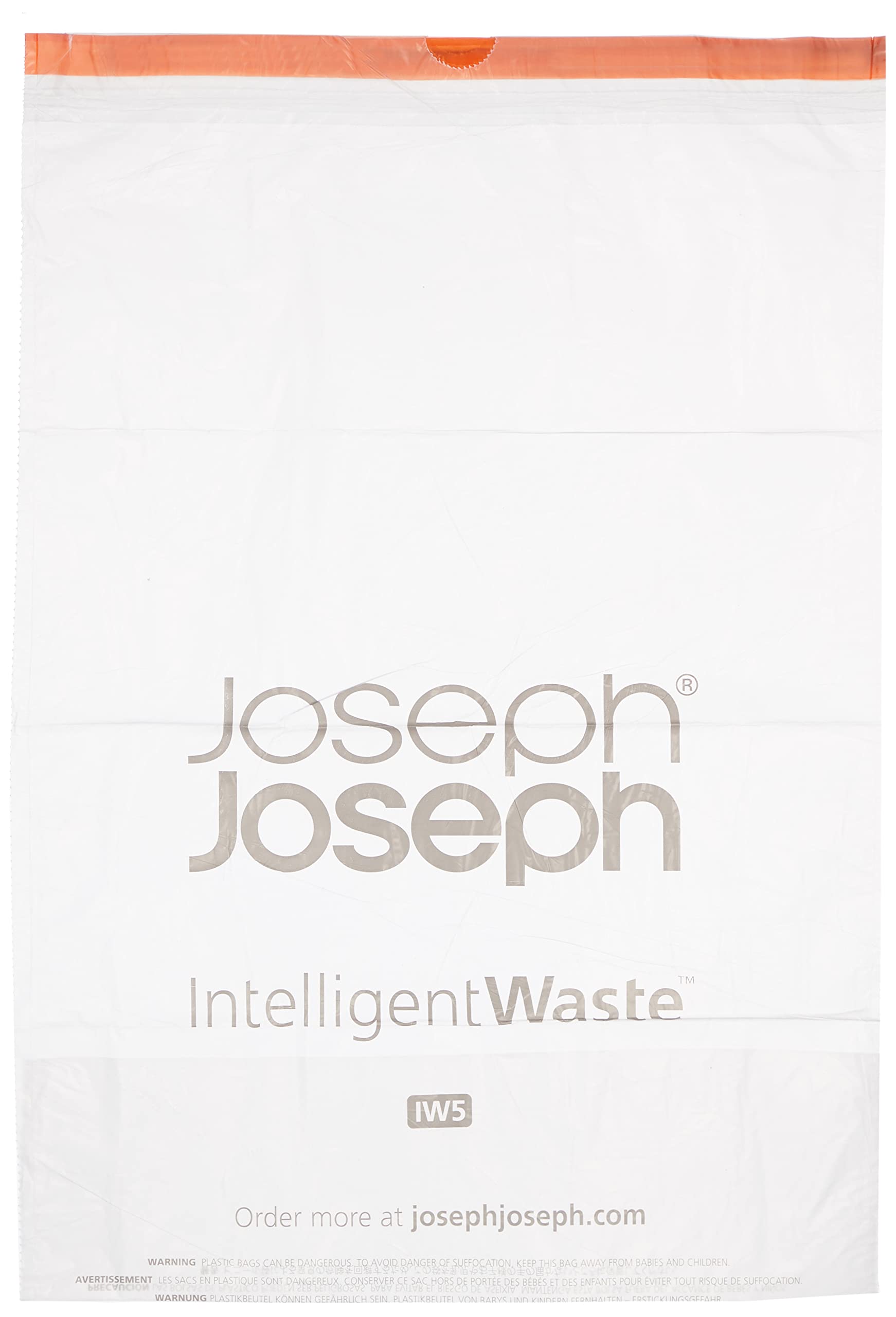 Joseph Joseph IW5 Bin Liners with Tie Tape Drawstring Handles- 40 Litres, Pack of 20- Transparent