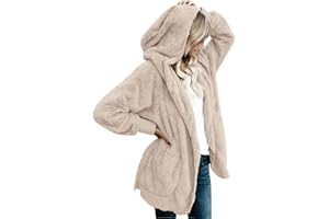CHICGAL Womens Fuzzy Jacket Hooded Cardigan Open Front Sherpa Coat Outwear with Pockets