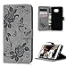 Mavis's Diary Galaxy S6 Edge Plus Case, Wallet Embossed Peonies and Butterflies PU Leather Snug Fit Soft TPU Inner Cover with Magnetic Clip & ID/Credit Card Holders - Grey
