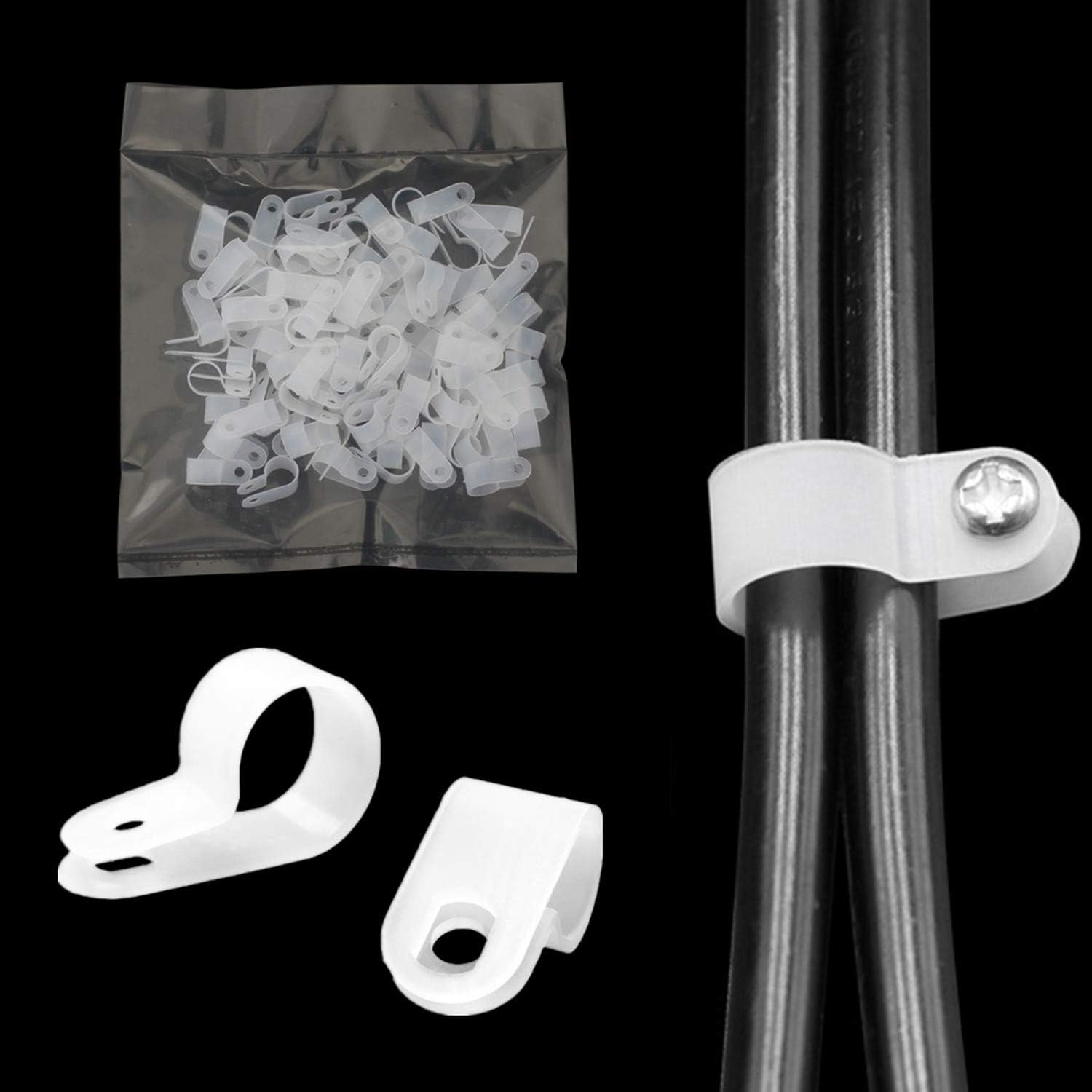 100 Pack RType Cable Clips Rope Light Mounting Clip with Stainless