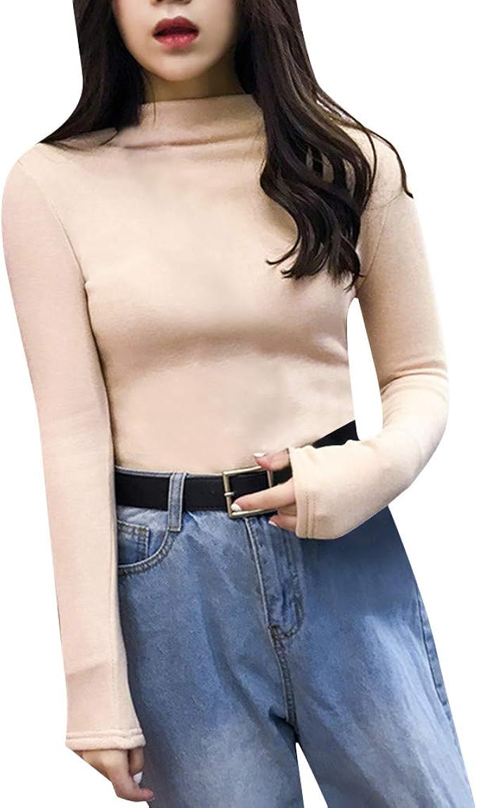 Turtleneck Slim Undershirt Women NRUTUP Velvet Pullover Sweatshirt