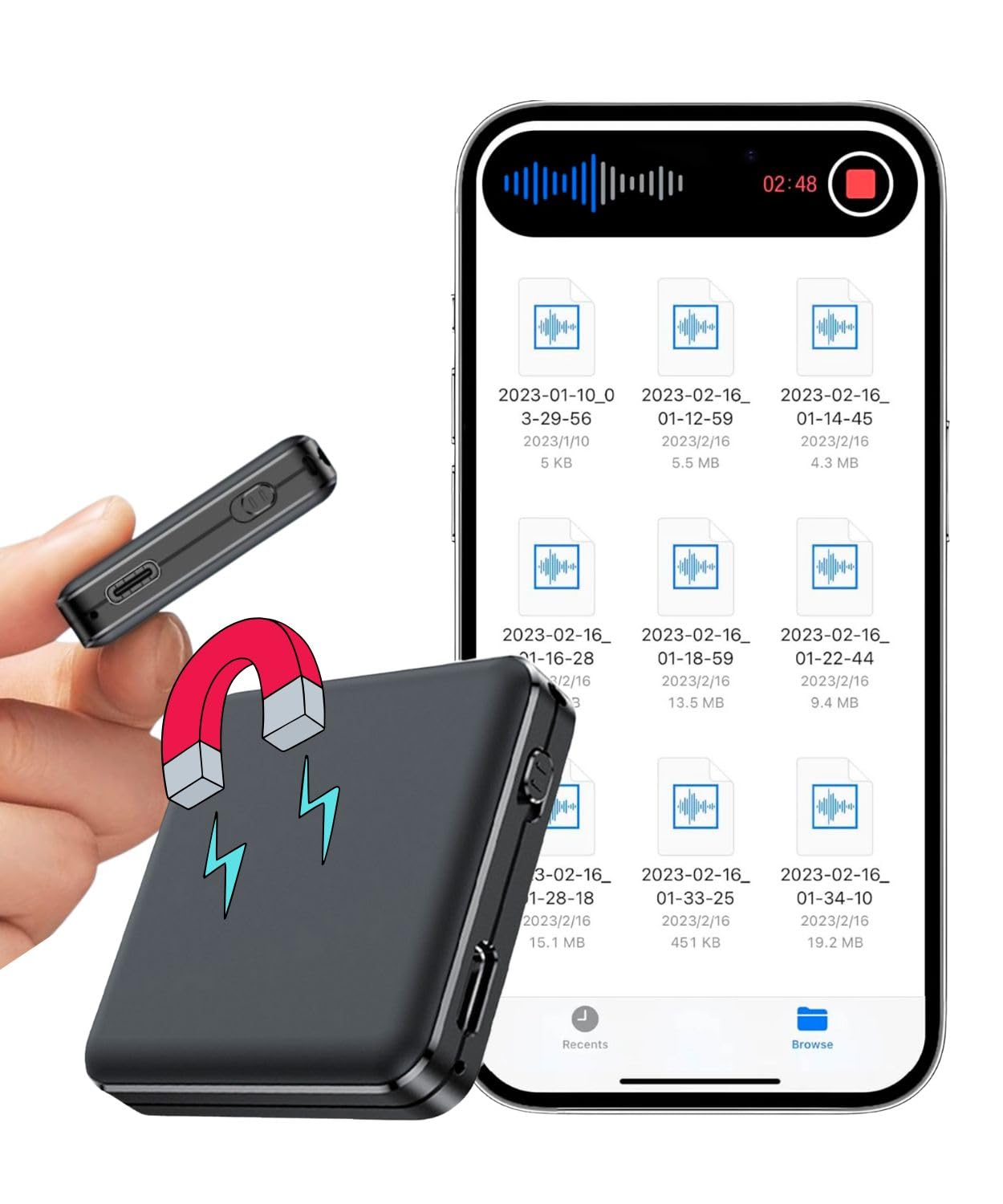 Photo 1 of 128GB Voice Activated Recorder – 160 Hours Continuous Recording | 1600 Hours Storage | 1536kbps Hi-Fi Audio | Voice Activation | Magnetic Design | Multi-Interface Playback