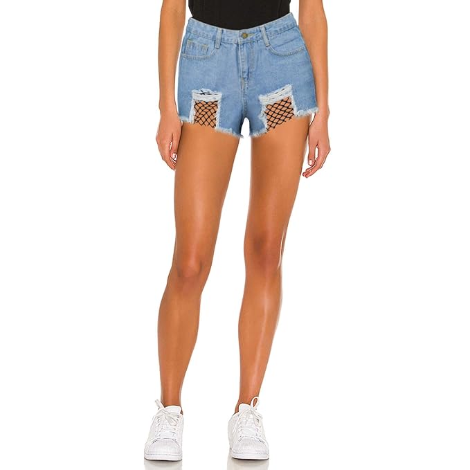 Buy HDLTE Women Ripped Denim Shorts Frayed Jeans Shorts Summer