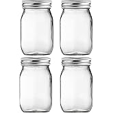 BEWAVE Glass Mason Jars, 16oz Clear Glass Jars with Lids for Sealing, Regular Mouth Canning Jars for Food Storage, Snacks, Candies, DIY Projects, 4 Pack