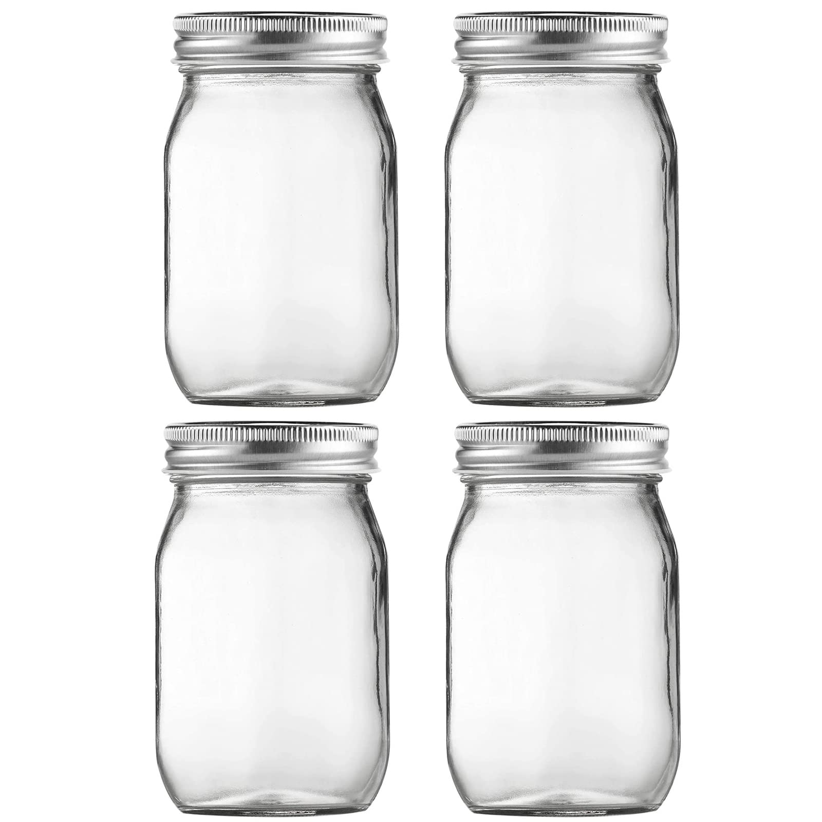 Photo 1 of BEWAVE Glass Mason Jars, 16oz Clear Glass Jars with Lids for Sealing, Regular Mouth Canning Jars for Food Storage, Snacks, Candies, DIY Projects, 4 Pack