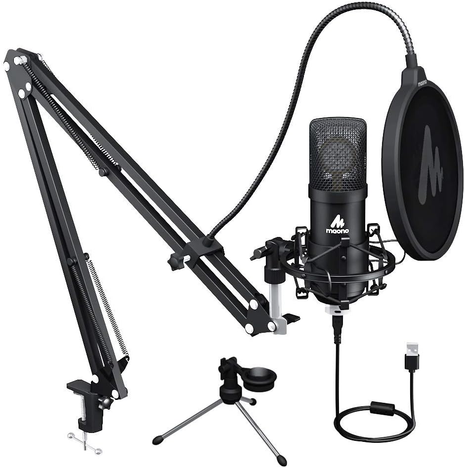 USB Microphone 25mm Large Diaphragm MAONO AU-A425 Plus 192KHZ/24Bit Cardioid Condenser PC Microphone with Two Metal Stand for Podcasting, Gaming, Studio/Home Recording, Streaming, YouTube, Computer