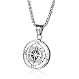 AZFVBQL Compass Necklace for Men Chain Stainless Steel Compass Pendants Male Jewelry