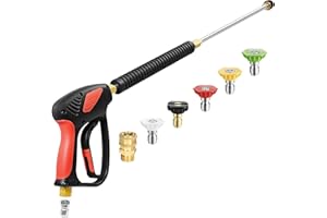 TOOLCY Pressure Washer Gun, Adjustable Power Washer Swivel Gun and Extension Wand, 4000 PSI, 7 GPM, M22-14mm to 3/8" Quick Connection, 5 Nozzle Tips, Fit Most Power Washer