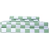 Best Season Bed Sheet Set 3 Piece -Twin Size-Soft Durable Microfiber Bedding Sheet Set,Deep Pocket,Stain,Fade & Wrinkle Resistant Green and White Checkerboard Grid(Plaid Green&White)