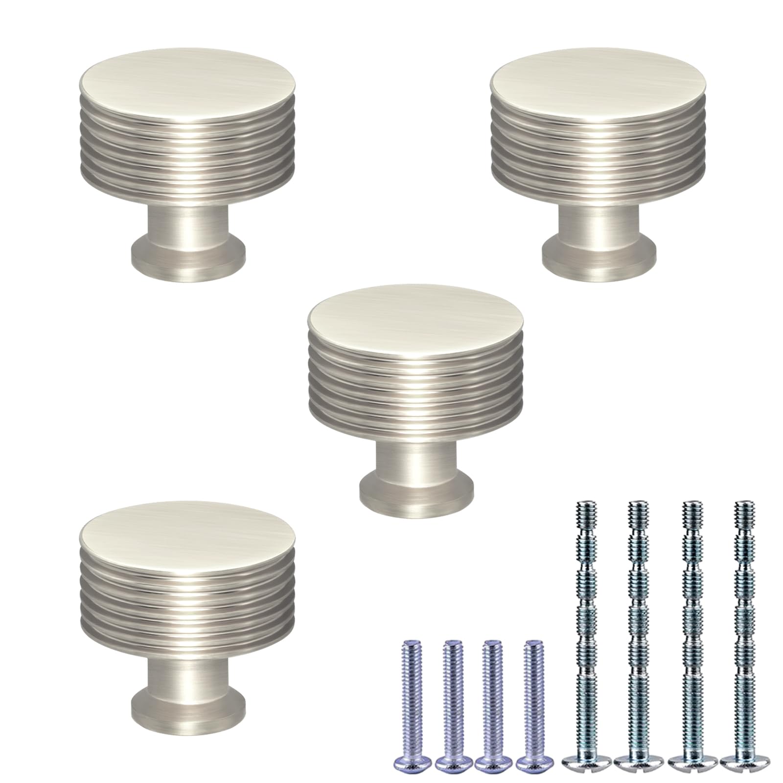 IAFVKAI 4 Pack Silver Cabinet Knob Brushed Nickel Kitchen Knob Aluminium Alloy Dresser Knobs for Cabinet and Drawer Hardware Round Cupboard Knobs
