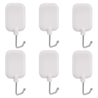 Km Self Adhesive Plastic Hooks, 7.5 X 3.5Cm, Load Capacity 2Kg, Set Of 6