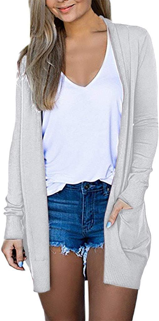 Womens Ladies Solid V-Neck Cardigan Long Sleeve Coat Pockets Outerwear Hoodies Outerwear Sweatshirt Coat Overcoat