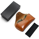 Vekniqo Sunglasses Case Compatible with Ray-Ban,Brown Leather | Eyeglass Case for Ray-Ban Meta Smart Glasses,with Microfiber Eyeglass Cloth