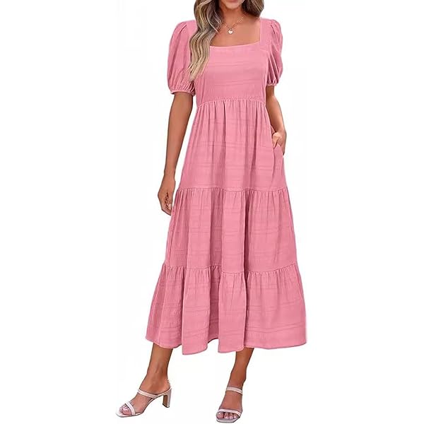 Women's Swiss Dot Long Sleeve Square Neck Maxi Dress Off Shoulder Print  High Waist A Line Tiered Flowy Fall Long Dress for Beach Party Vacation L  Orange at Amazon Women's Clothing store