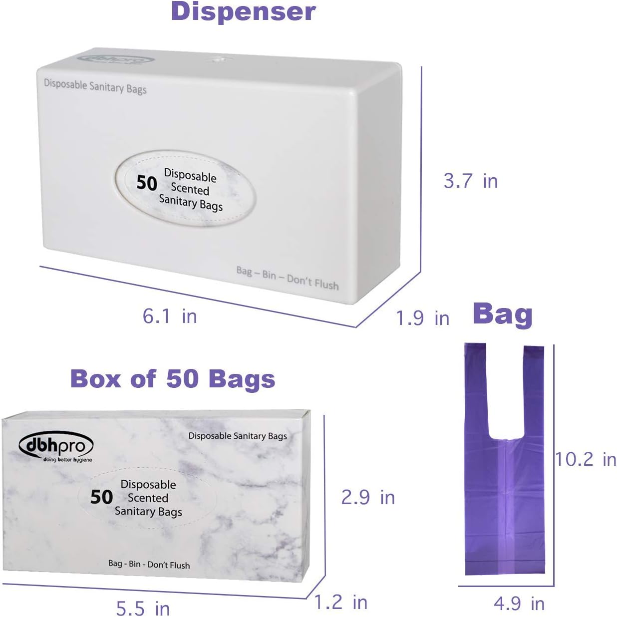 Sanitary Napkin Disposal Bags - Feminine Hygiene Sanitary Bags, 50 Scented Plastic Degradable Disposal Bags for Maxi Pads Tampons Feminine Products: Health & Personal Care