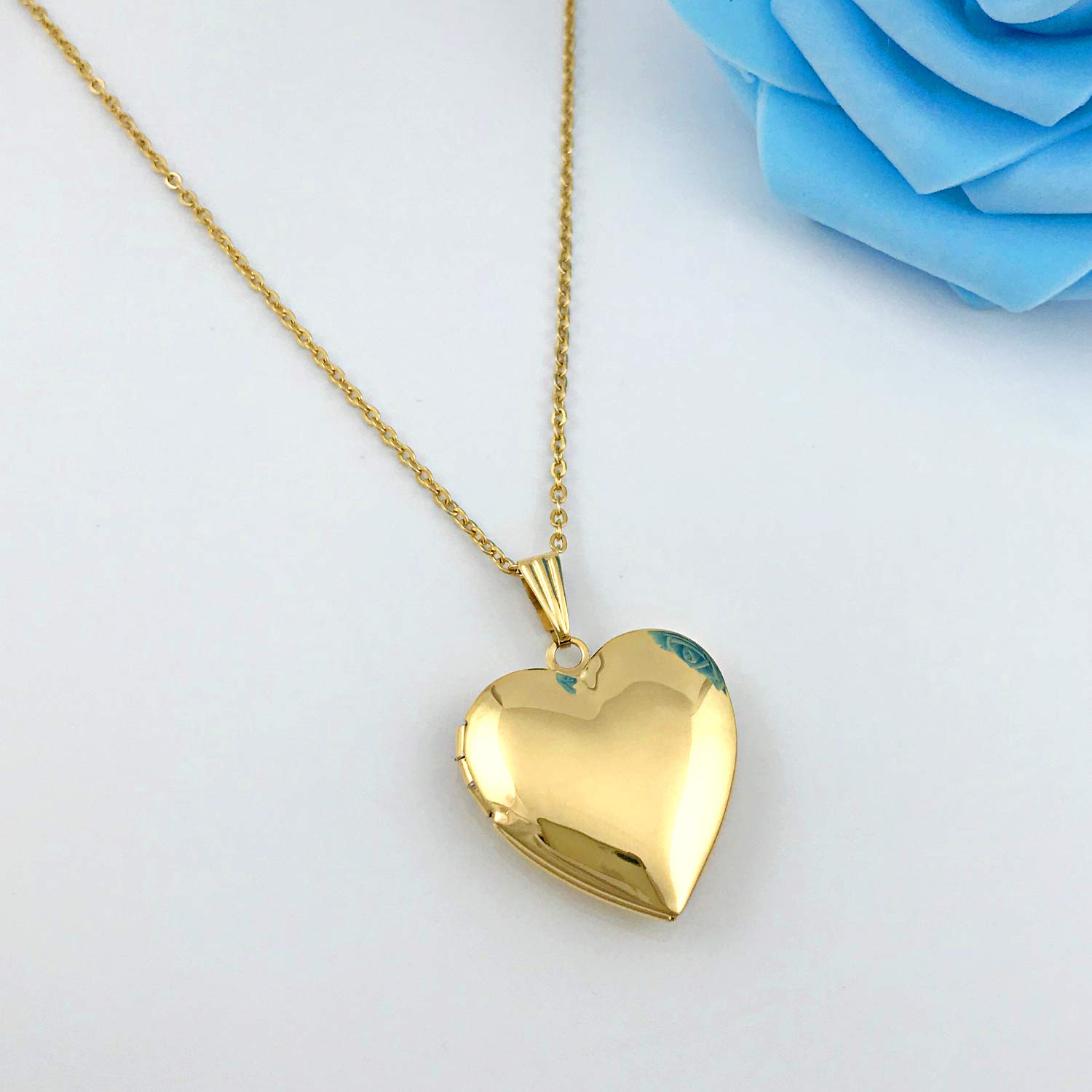 YOUFENG Love Heart Locket Necklace that Holds Pictures Polished Lockets Necklaces Birthday Gifts