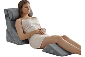 Qirroboni 4PCS Orthopedic Bed Wedge Pillow Set, Adjustable Pillows for Neck, Back and Leg Pain Relief Comfortable & Post Surgery Foam - Heartburn, Anti Snoring, Acid Reflux & GERD Sleeping Light Grey