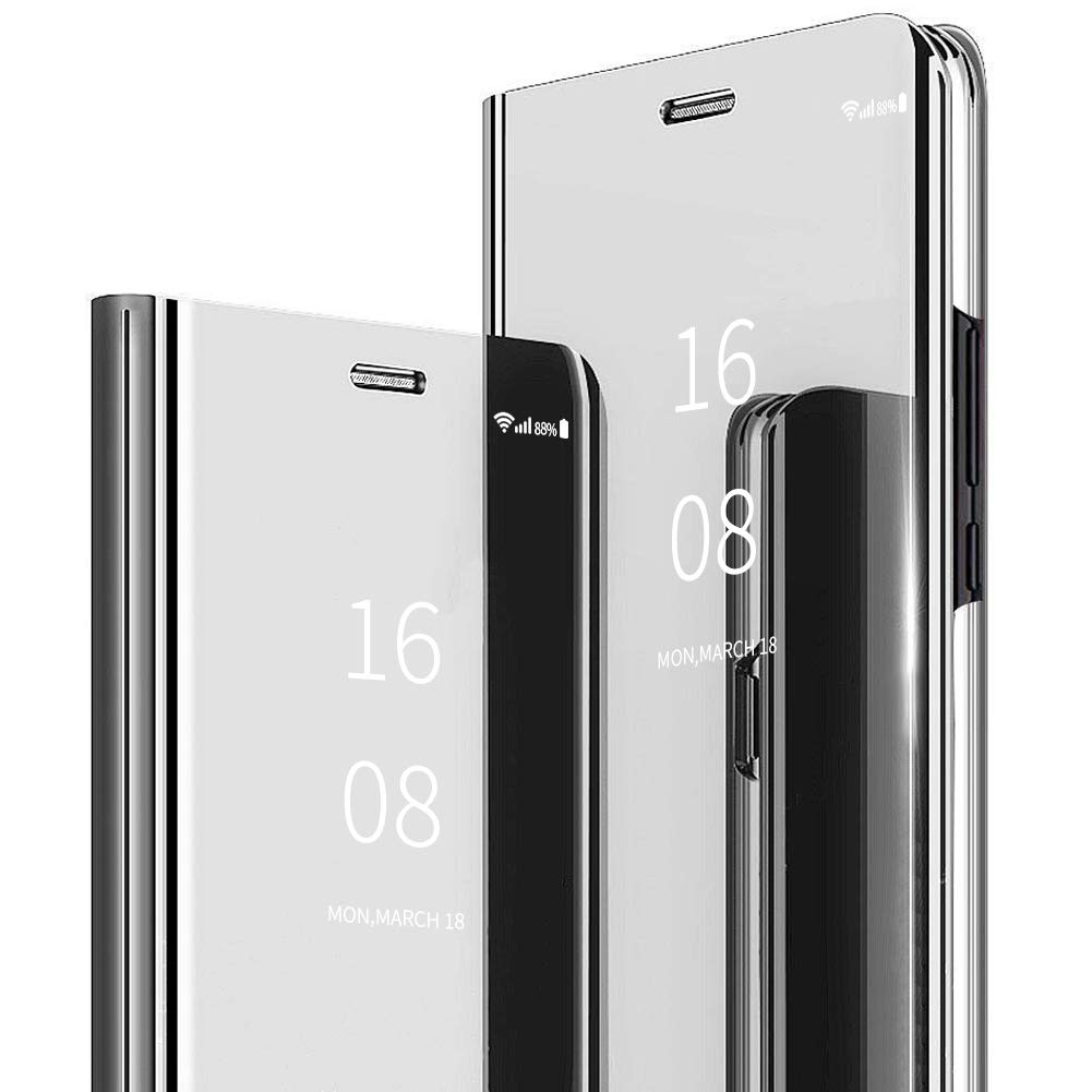 MadBee for Galaxy A70 Case [with Screen Protector Full Coverage Flexible Film],Luxury Electroplate Plating Kickstand Case Smart Clear View Cover for Galaxy A70 (Silver) — image 1