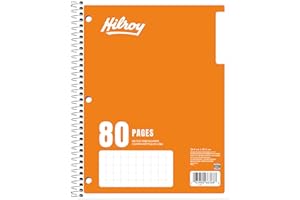Hilroy 1-Subject Coil Notebook, 8" x 10.5", Metric Graph Ruled with 1 cm-Square Ruling on Front and Plain Ruling on Back, 80 