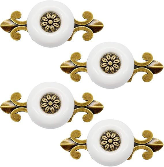 Dylan-EU 4 Stück Keramik Türknopf Retro Möbelknopf Schrankknöpfe Set