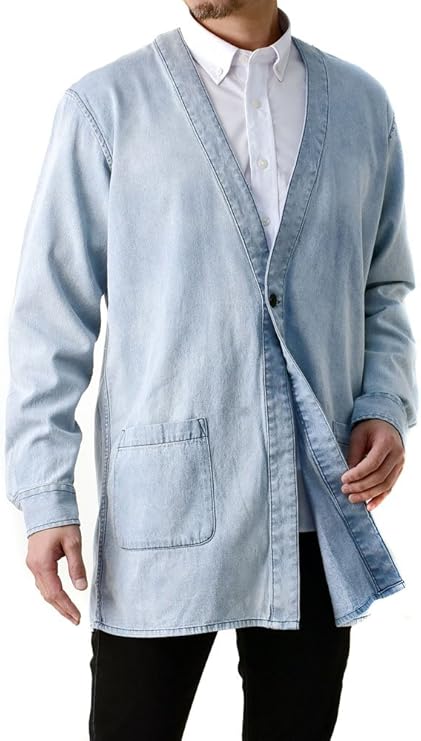 Amazon フラグオンクルー Flag On Crew カーディガン メンズ ビッグシルエット ノーカラー デニム ロングカーディガン C5v カーディガン 通販