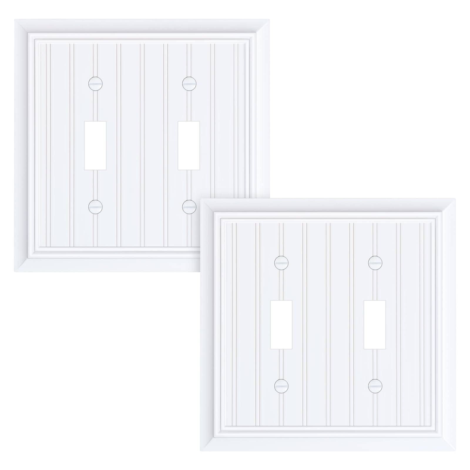 Photo 1 of 1 Pack Classic Beadboard Double Toggle Light Switch Cover Plate, Durable Natural Bamboo Fiber Decorative Switch Plate Covers, Pure White 2 Gang Wall Plate, Corrosion Resistant