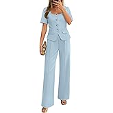 ZESICA Women's Summer Two Pieces Suits Set 2026 Short Sleeve Blazer Wide Leg Pants Business Casual Outfits Sets