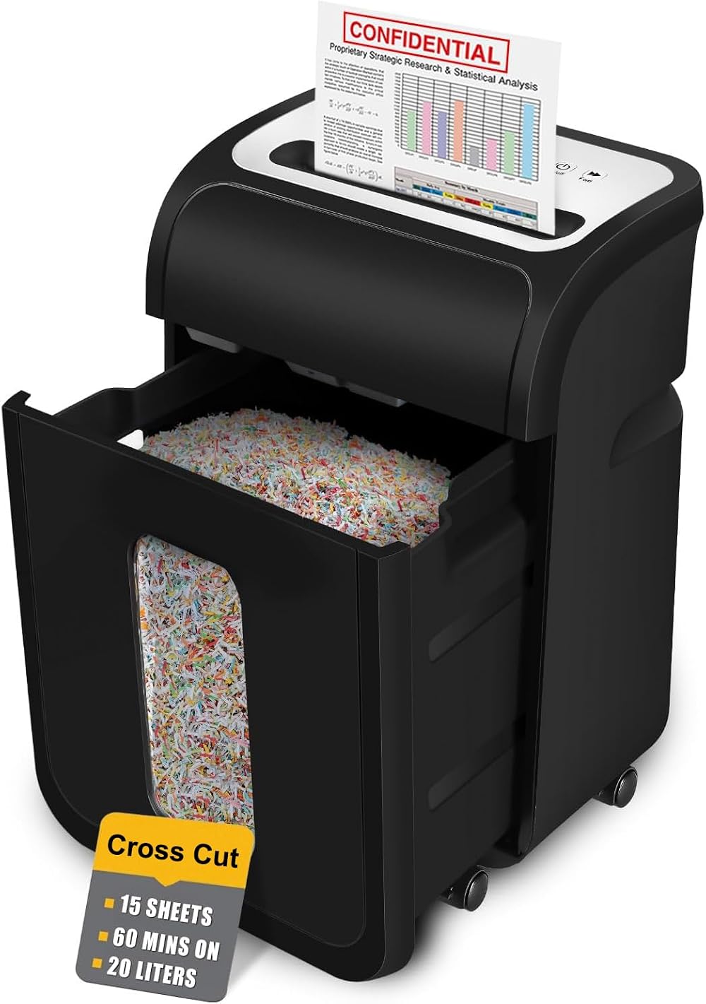 VidaTeco Cross-Cut Paper Shredder 15 Sheet 60 Min Heavy Duty 20L Bin P-4