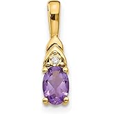 14k Yellow Gold Pendant with Oval Cut Amethyst and Diamond Accent, Natural Gemstone Pendant Necklace for Women, February Birthstone Fine Jewelry, Classic Gold Amethyst Necklace for Her 16 mm x 4 mm