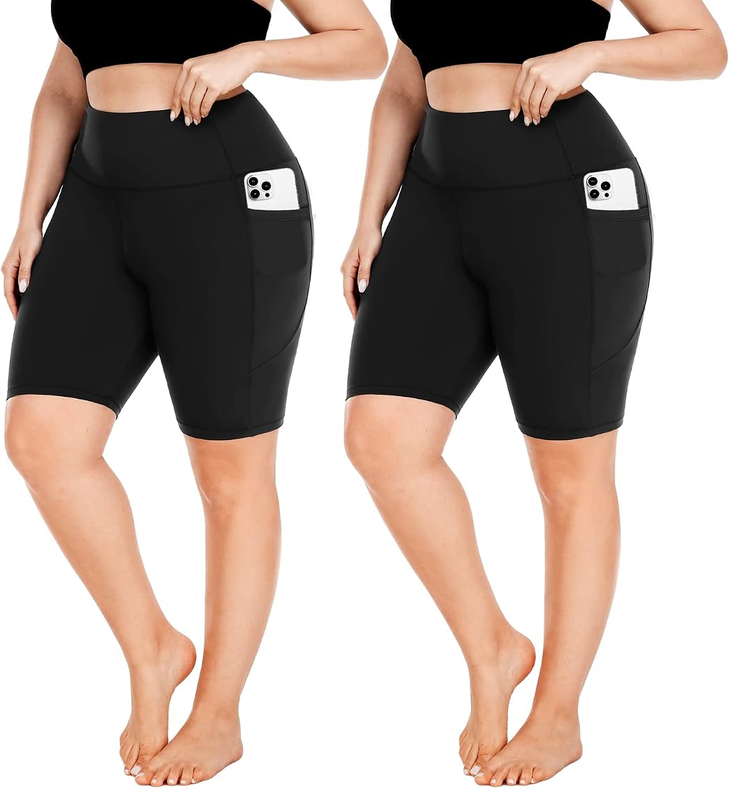FULLSOFT Plus Size Biker Shorts for Women-High Waist X-Large-4X Tummy  Control Womens Shorts with Pockets Leggings Shorts for Yoga Workout(2 Pack  Black,X-Large) at Amazon Women's Clothing store